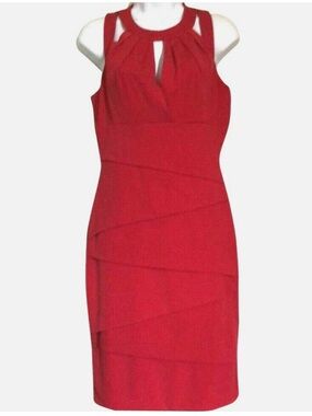 WHBM CUTOUT SURPLICE TIERED SLIMMING BRIGHT RED DRESS SIZE 10